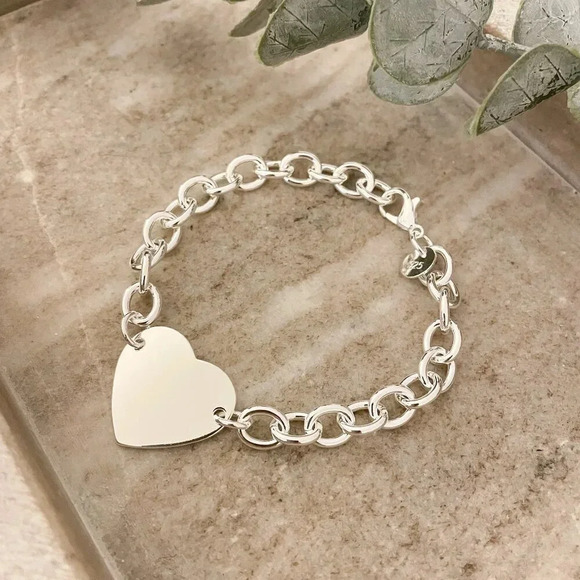 925 Sterling Silver Chunky Heart & Arrow Toggle Bracelet Chain Link Bracelet - Picture 2 of 5